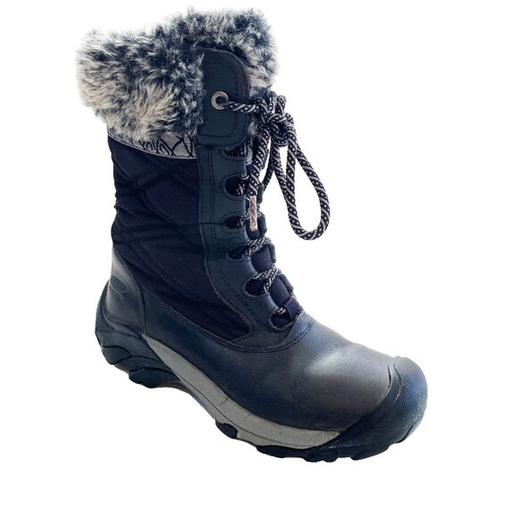 KEEN Hoodoo III Boots 6 Black Leather Waterproof Winter Snow Faux Fur Mid Calf - Picture 3 of 12